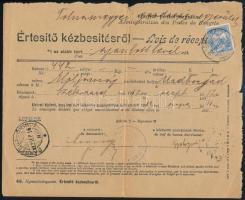 1912 Értesítő kézbesítésről Turul 25f bérmentesítéssel "SZEKSZÁRD" / Printed matter