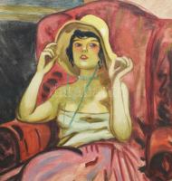 Márk Lajos (1867-1940): Dáma fotelben. Olaj, vászon, jelezve jobbra lent. Proveniencia: Orosz Péter,...