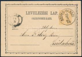 1874 2kr díjjegyes levelezőlap / PS-card "SZEPES-OLASZI"