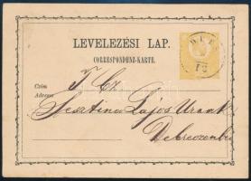 1872 2kr díjjegyes levelezőlap / PS-card "DEÉS"