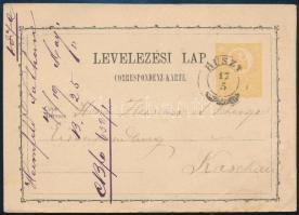 1872 2kr díjjegyes levelezőlap / PS-card HUSZT