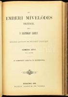 P. Szathmáry Károly: Az emberi mívelődés története. II-III köt. [Egybekötve]. Bp., 1881-1882, Tettey Nándor és Társa, XXII+275+(1) p., XXXII+319+(1) p. Másodi, javított és bővített kiadás. Szövegközi fekete-fehér illusztrációkkal. Korabeli félbőr-kötésben, sérült, hiányos, ragasztott gerinccel, helyenként kissé sérült lapszélekkel.