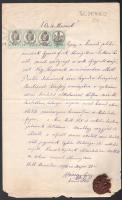 1855-1876 Bezeréd, régi viaszpecsétes okmányok, magyar és latin nyelven, lelkészi és parókiális személy aláírásaival, 3 db 15 kr és 1 db 5 kr okmánybélyeggel.
