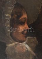 Márk Lajos (1867-1940): Hölgy fehér fejfedőben. Olaj, karton, jelezve balra lent. Proveniencia: Oros...