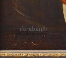 Madarász Gábor (1964-): Borkóstoló. Olaj, fa. Jelezve balra lent. Hátoldalán Budavár Galéria címkéjé...