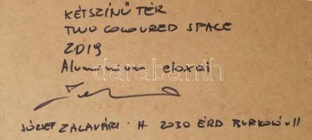 Zalavári József (1955-): Kétszínű tér. Alumínium eloxal. Jelzett a hátoldalán. 58x50 cm / aluminium ...