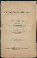 Az orosz-japán háború. Tansegédlet. Összeállította Meister János. cs. és kir. 24. gyalogezredbeli százados. Fordította Zsitvay József honvédszázados. Egy áttekintési térképpel. Bp., 1911., Kertész József, IV+4+29 p. + 1 (Az 1904-1905. évi orosz-japán háború áttekintési térképe, rajzolta: Galla Viktor, Bécs, Reisser Krisztóf-ny.,hajtás mentén szakadásokkal, kis sérülésekkel, valamint kis lyukkal, 63+94 cm) t. Kiadói papírkötés, foltos, szakadozott borítóval, egy helyen ceruzás bejegyzéssel.