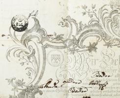 1800 Heidelberg város képével illusztrált nagyméretű céhlevél, német nyelven, papírfelzetes viaszpec...