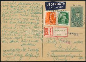 1944 Ajánlott légi levelezőlap Stockholmba / Registered airmail postcard to Stockholm