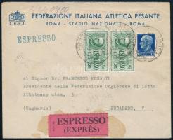 1940 Expressz levél Rómából Budapestre, összesen 9 db bélyegzéssel / Express cover from Rome to Budapest