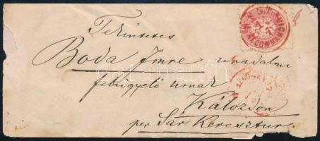 ~1864 5kr + 10kr ajánlott levélen (10kr eltépve) / on registered cover, piros / red "PEST / RECOMMANDIRT" (10kr torn apart)