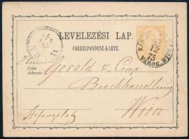 1873 2kr díjjegyes levelezőlap / PS-card KÁROLY-FEHÉRVÁR / VÁROS