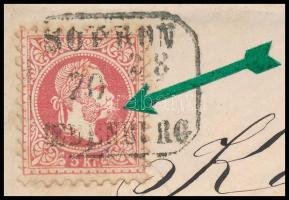 1870 5kr látványos lemezhibával levélen. Nagyon ritka! / 5kr with plate flaw on cover, RR! "SOP...