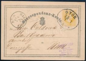 1871 2kr díjjegyes levelezőlap / PS-card "GYŐR RAAB" - Wien