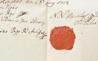 1808 Jászárokszállási kántor 2 db fizetési íve, latin nyelven, viaszpecsétekkel, hajtásnyomokkal, la...