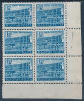 1951 Épületek 1,70Ft ívsarki hatostömb, benne 1,78 lemezhiba / Mi 1313 corner block of 6, with plate variety