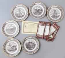 Decobex, 2004: Tolcsva dísztányér kollekció, 6 db, klf mintákkal díszített tányérok, leírással, akasztókkal, terv: Palos Gábor. Jelzett, d: 20,5 cm