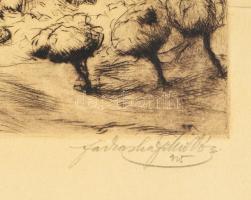 Farkasházy Miklós (1895-1964): Táj sétálókkal. Rézkarc, karton. Jelzett. 13,5x27,5 cm