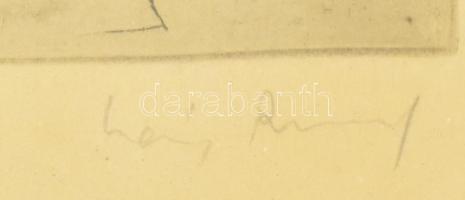 Láng Rudolf (1904-1991): Városrészlet. Rézkarc, papír, jelzett, foltos. Üvegezett fakeretben, 30x19,...