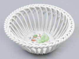 Herendi csipkebogyó mintás fonott kosár kínáló. 2. oszt. jelzéssel, hibátlan, d: 13 cm