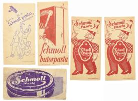 cca 1920-1930 5 db Schmoll Pasta számolócédula, változó állapotban
