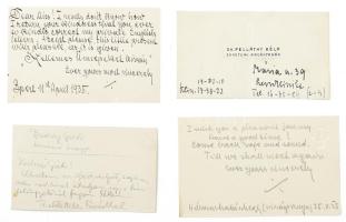 cca 1935 4 db megírt névjegy: Dr. Pelláthy Béla, Jakab István (2×), Nagyenyedi Jeney Zoltán