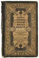 cca 1900 Német nyelvű szabás-varrási iskolai diák vázlatkönyve, sok bejegyzéssel és rajzzal, sérült kötéssel, kijáró lapokkal