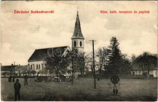 1912 Székudvar, Socodor; Római katolikus templom és papilak, piac. Weisz Mór kiadása / Catholic church and rectory, market (kis szakadás / small tear)