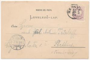 1896 (Vorläufer) Medgyes, Mediasch, Medias; torony, utca, látkép. G. A. Reissenberger kiadása / towe...