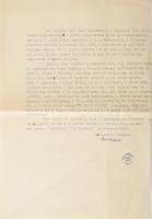 cca 1965-1970 Dési Huber Istvánné (1897-1987) gépelt irata, amelyben Dési Huber István monográfusa, Mangáné Heil Olga tanulmányáról fejezi ki véleményét. 1 géppel írt oldal, Dési Huber Istvánné autográf aláírásával