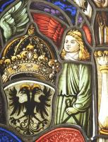 I. Ferdinánd császár és Jagelló Anna császárnő esküvőjének emlékére festett ólomüveg ablak, dísz. Os...