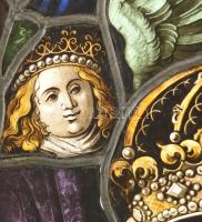 I. Ferdinánd császár és Jagelló Anna császárnő esküvőjének emlékére festett ólomüveg ablak, dísz. Os...