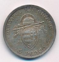 1938. 5P Ag "Szent István" T:AU,XF patina 
Adamo P8.1