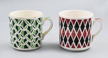 2 db retro fajansz bögre. Kézzel festett, jelzett, mázhibákkal