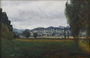 Molnár C. Pál (1894-1981): Hegyvidéki táj. Olaj, falemez, jelzett. Hátoldalán korabeli címkén felira...