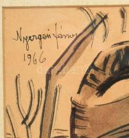 Nyergesi János (1895-1982): Portré (Önarckép?), 1966. Tus, papír, jelzett, üvegezett fakeretben. 40x...