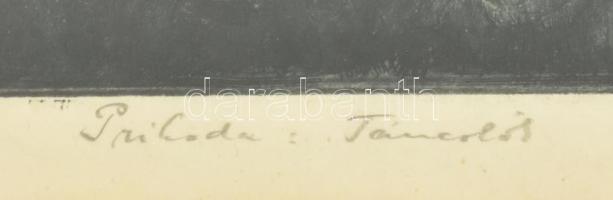 Prihoda István (1891-1965): Táncolás. Színezett rézkarc, papír, jelzett, lapon apró foltokkal, üvege...