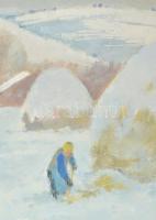 Farkas András (1920-1991): Téli táj, 1980-as évek. Olaj, karton, jelezve jobbra lent (halványan). De...
