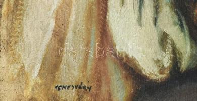 Temesváry jelzéssel: Menyecske. Olaj, vászon, sérült. Dekoratív fakeretben. 63x50 cm