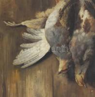 SE jelzéssel, XX. sz. eleje: Vadászcsendélet madarakkal. Olaj, vászon, felületi sérülésekkel. Dekora...