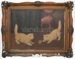 id. Czene Béla (1886-1944 körül): Játszó cicák. Olaj, vászon. Jelezve jobbra lent. Dekoratív, sérült fakeretben. 81x60,5 cm