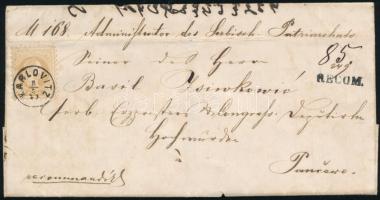 1870 15kr ajánlott levélen / on registered cover "KARLOVITZ" gyűszű bélyegzéssel