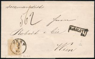 1869 15kr világosbarna, ajánlott levélen "PEST" - Wien, 1869 15kr light brown, on registered cover "PEST" - Wien