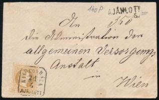 1870 15kr festékhiányos nyomat ajánlott levélen "NYIREGYHÁZA / AJÁNLOTT" - Wien, 1870 15kr dry print on registered cover "NYIREGYHÁZA / AJÁNLOTT" - Wien