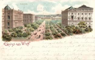 Vienna Castle avenue with trams litho (Rb)