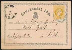 1870 2kr díjjegyes levelezőlap / PS-card, kék / blue 