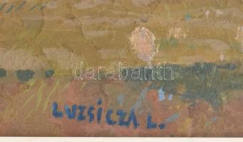 Luzsicza Lajos (1920- 2005): Este az Alföldön. Akril, farost.Jelzett. Keretben 34x65 cm