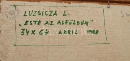 Luzsicza Lajos (1920- 2005): Este az Alföldön. Akril, farost.Jelzett. Keretben 34x65 cm