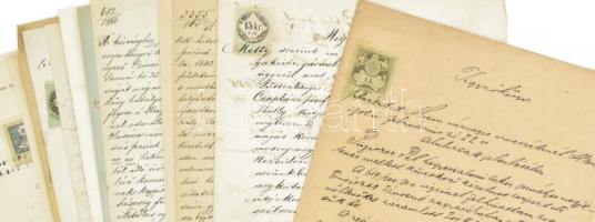 cca 1850-1900 22 db okmánybélyeges irat benne 15kr CM, klf kiadású okmánybélyegek 1K-ig nagyrészt ny...