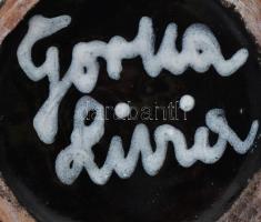 Gorka Lívia (1925 - 2011): Váza. Fekete, narancs mázakkal festett kerámia, alján apró mázhibával. Je...